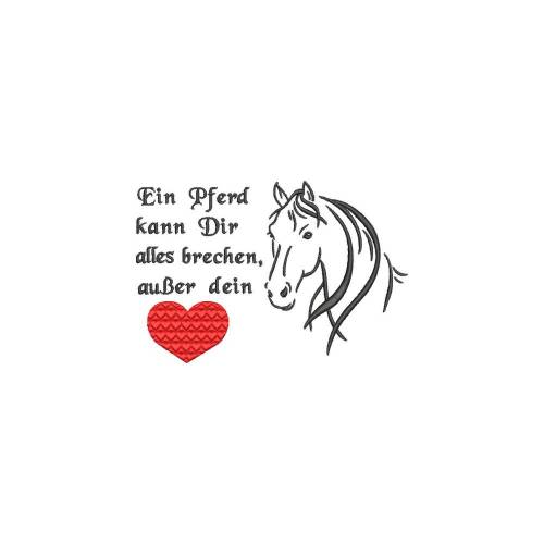 Stickdatei Ein Pferd kann Dir alles brechen 13x18 Rahmen  Maschinenstickerei Text Spruch Pferd Herz