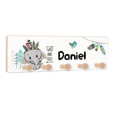 Kindergarderobe mit 5 Haken, Kleiderhaken als Geschenk für Kinder, Garderobenleiste personalisiert mit Name