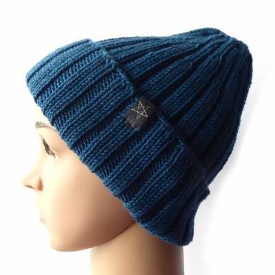 Strickmütze einfarbig petrol aus Schurwolle Merino Geschenk Geburtstag Weihnachten