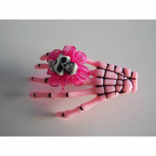 Skull, Totenkopf ,  Skeletthand Haarklammer gothic Rosa