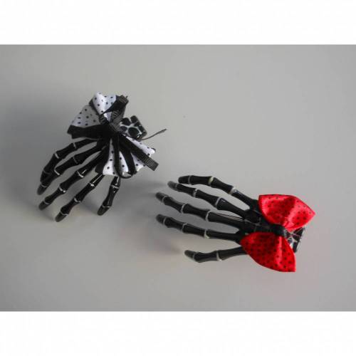 SET Skull, Schleife, ,  Skeletthand Haarklammer gothic schwarz totenköpfe