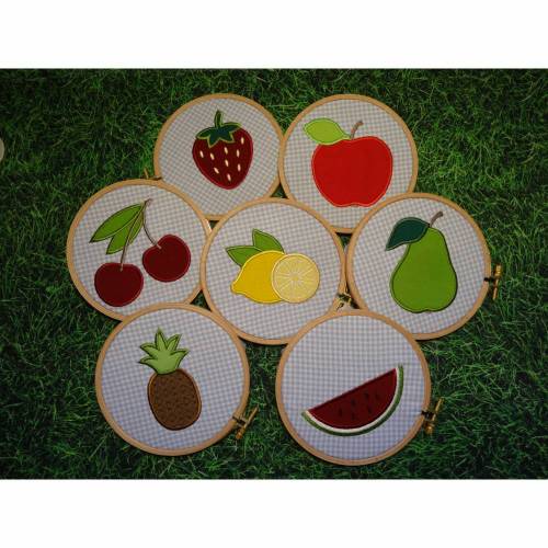 Stickdatei, Applikation, Nunas Obstkorb, Obst, Ananas, Apfel, Birne, Erdbeere, Kirsche, Wassermelone, Zitrone