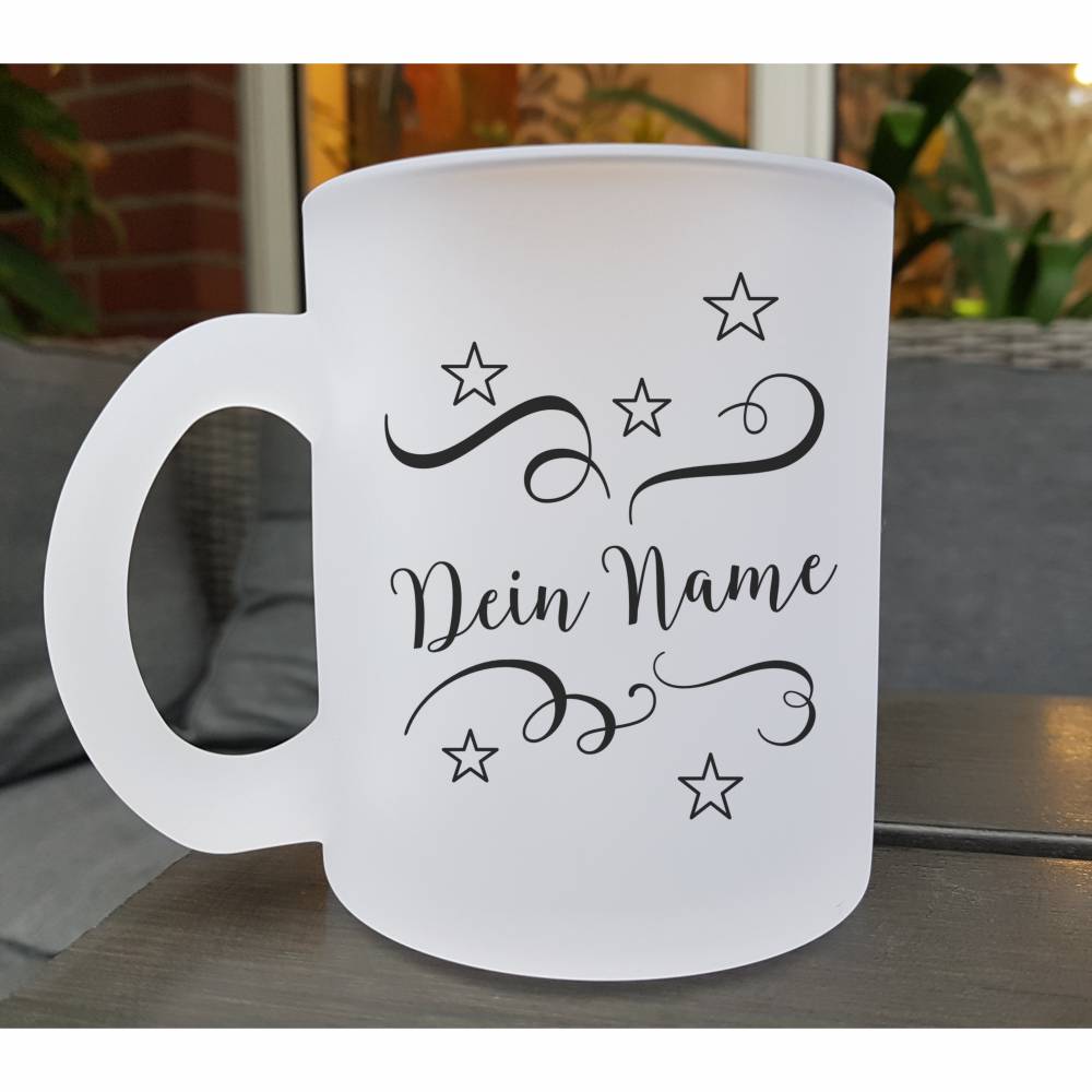 Glastasse mit Namen, Tasse personalisiert, Geschenkidee Weihnachten, Wichtelgeschenk, Glühwein Tasse, Teetasse