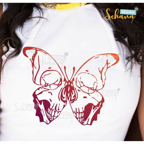 Totenschädel Skull Schmetterling  EPS SVG DXF png  Wandsticker - Plotter - Tattoo - Bügelbild Plotterdatei Totenkopf verspielt tshirt motiv