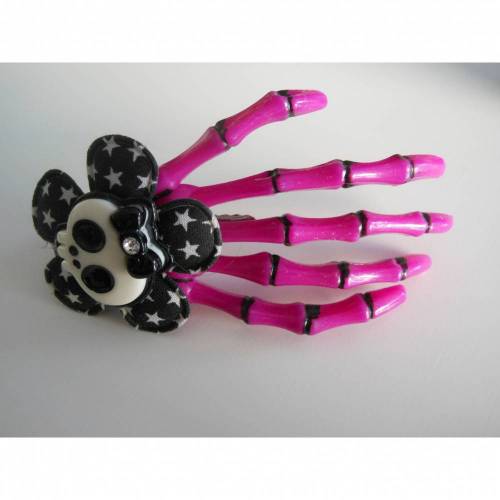 Skull, Totenkopf ,  Skeletthand Haarklammer gothic lila