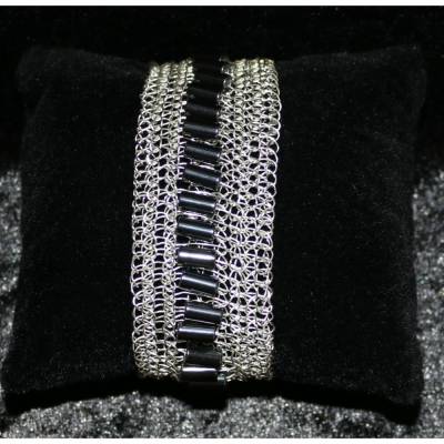 SILBER Manschetten-Armband mit Hämatitröhrchen