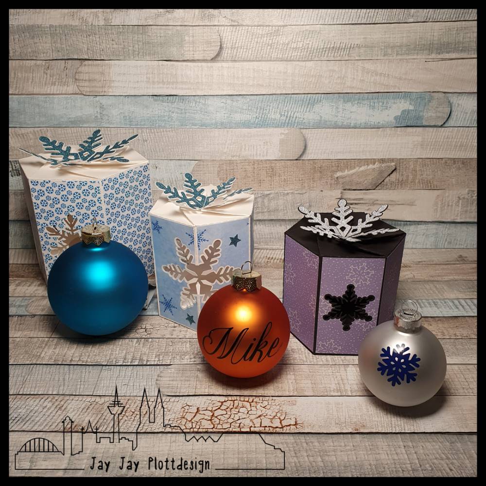 Plotterdatei Schneeflocken-Box für Christbaumkugeln und mehr 3er Set