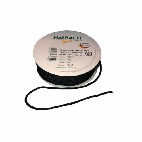 30 Meter Rolle 3 mm breit Gummikordel weich rund SCHWARZ für Mundbedeckung Nasenbedeckung Atemmasken
