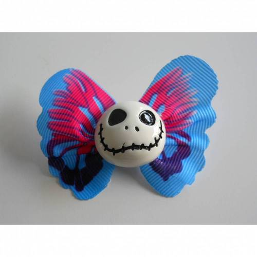 Brosche Skull  Schmetterling  Stoff Totenkopf  blau pink