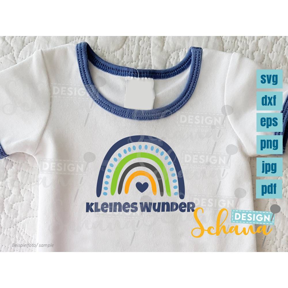 Plotterdatei für Babys kleines Wunder mit Regenbogen Var.1 SVG DXF PNG eps pdf jpg Digistamp Clipart Wandsticker Bügelbild Baby und Kinder Bild 1