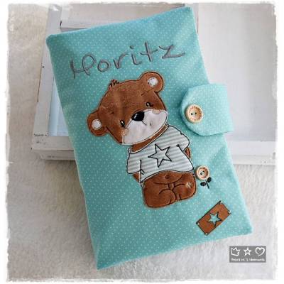 Windeltasche mint/weiß mit Bär und Wunschname