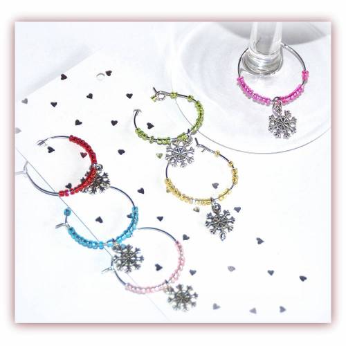 6 Glasmarkierer Schneeflocke, Glasmarker Eiskristall