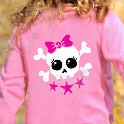 Emo Punk Totenschädel für Girls für Mädchen süßer Sugar Skull für Mundschutz EPS SVG DXF png  Wandsticker - Plotter - Bügelbild Plotterdatei