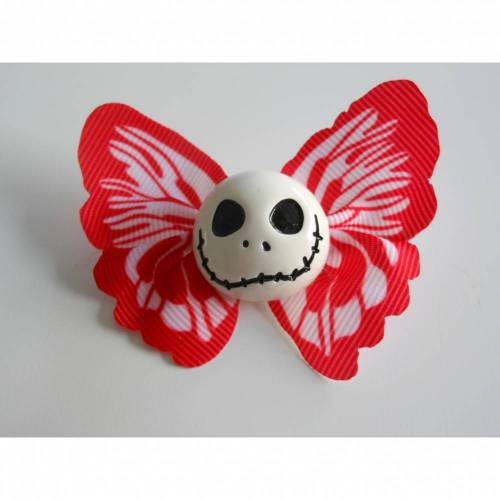 Brosche Skull  Schmetterling  Stoff Totenkopf  rot weiss