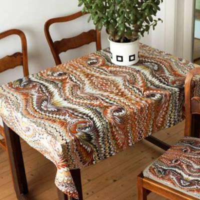 ART-DÉCO TISCHDECKE aus Biobaumwolle Picknickdecke Strandtuch Marmorieren