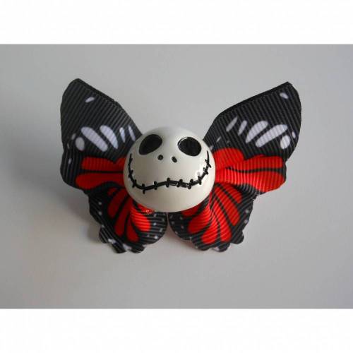Brosche Skull  Schmetterling  Stoff Totenkopf rot schwarz weiss 