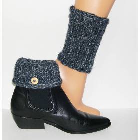 Handgestrickte Stiefelstulpen aus Wolle – Graumelierte Boot Cuffs für Damen, vielseitig & warm, Stiefel-Manschette, Beinstulpen, Stiefelblitzer