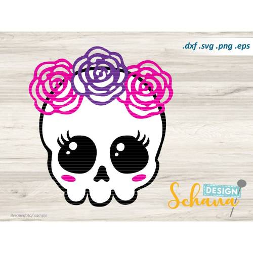 Emo Punk Totenschädel für Girls für Mädchen süßer Sugar Skull für Mundschutz EPS SVG DXF png  Wandsticker - Plotter - Bügelbild Plotterdatei