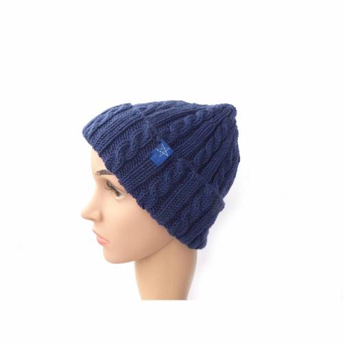 Strickmütze mit Zopfmuster Dunkelblau rundgestrickt aus Schurwolle Merino Geschenk Geburtstag Weihnachten