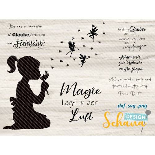 Pusteblume fliegende Feen - Plotterdatei - SVG DXF PNG -  Fee Clipart - Fee Sprüche für  Wandsticker - Plotter - Bügelbild