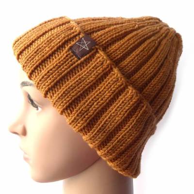 Strickmütze einfarbig rostbraun aus Schurwolle Merino Geschenk Geburtstag Weihnachten