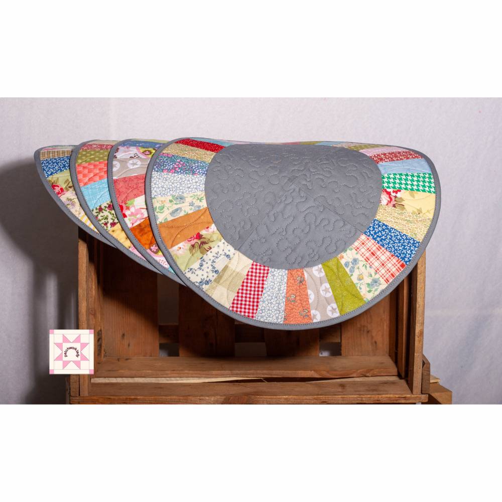 Tischset, rund, bunt, grau, 2tlg