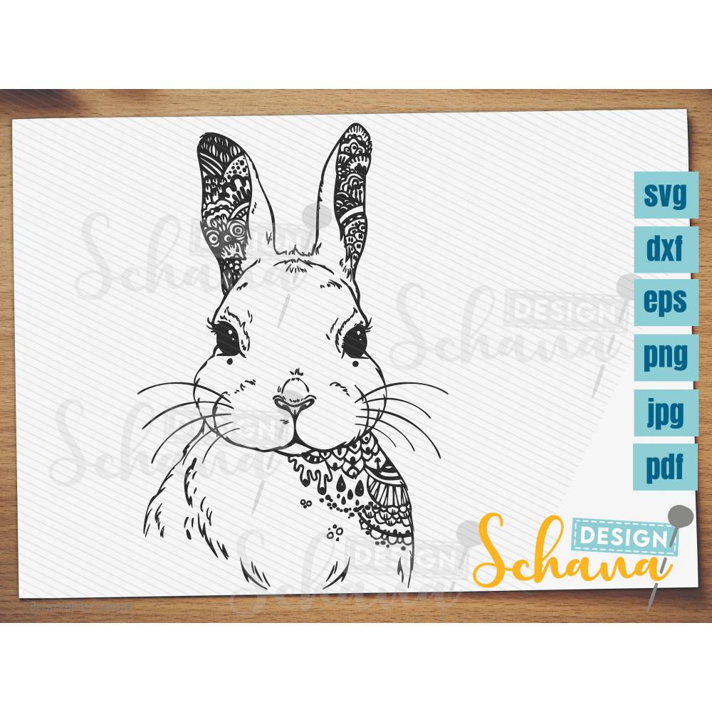 Plotterdatei Hase Mandala Boho Skandi dxf svg png pdf jpg eps Silhouette CNC Fräsen Lasercut Digistamp Clipart Hase Bild 1