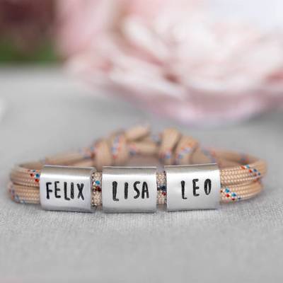 Armband personalisiert mit Gravur handgestempelt zur Kommunion, Geburtstag, Schulanfang, Konfirmation, Lebe Liebe Lache, Herrenarmband, Namensarmband