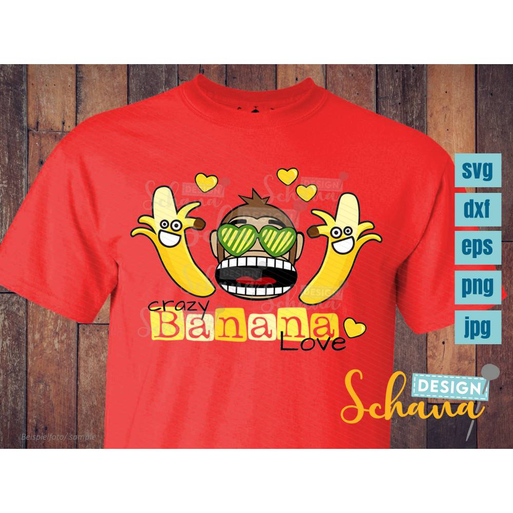 Plotterdatei Affe Banane SVG Crazy Banana Love Plottdatei svg eps dxf png jpg Bügelbild Shirt gestalten Kinder digitales Poster Digistamp Bild 1