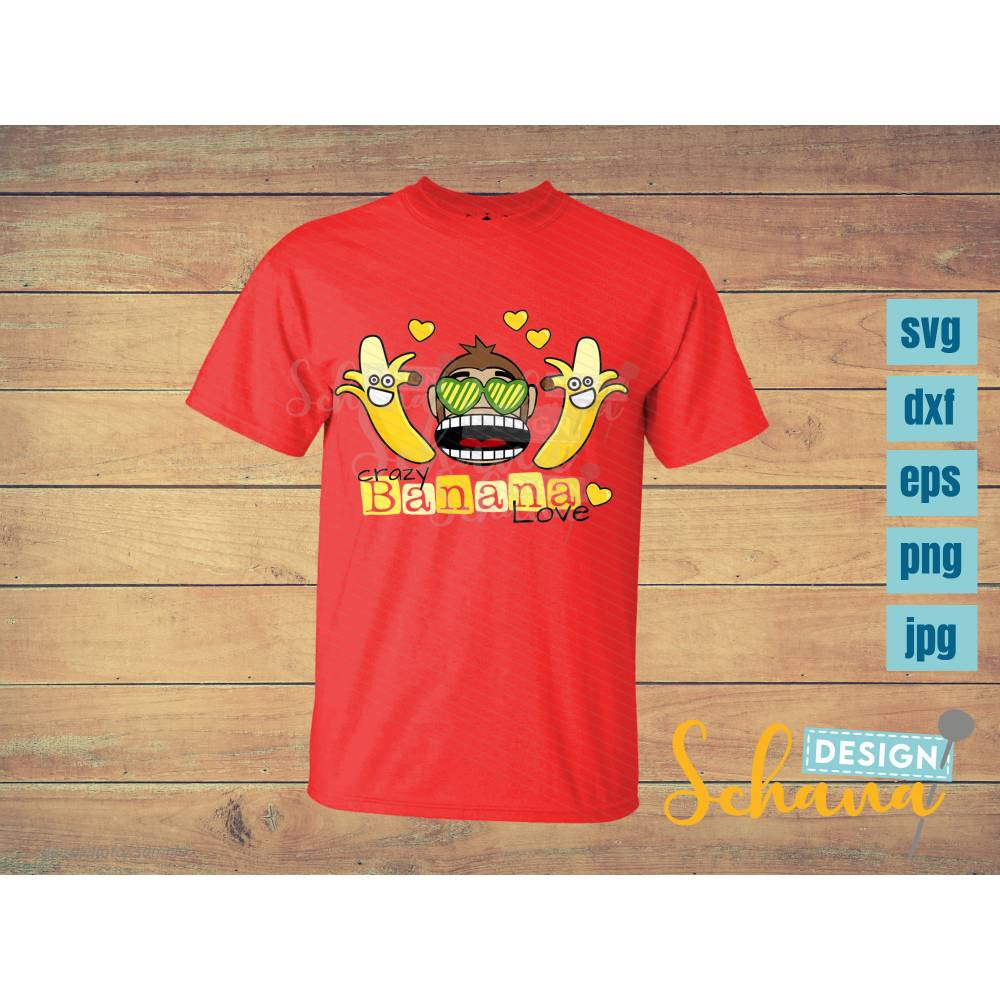 Plotterdatei Affe Banane SVG Crazy Banana Love Plottdatei svg eps dxf png jpg Bügelbild Shirt gestalten Kinder digitales Poster Digistamp Bild 4