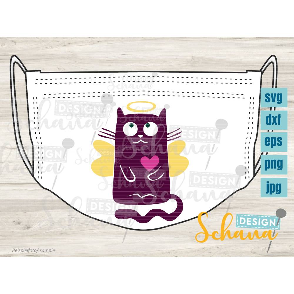 Plotterdatei Bügelbild Katzenengel, niedliche Katze als Engelsvg eps dxf png jpg Maske verschönern, Plotterdatei niedliche Katze Digistamp Bild 2