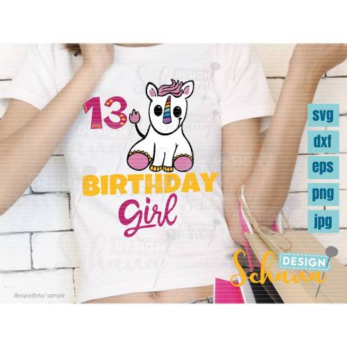 Plotterdatei Geburtstagsshirt Einhorn Girl 13 Geburtstag süß EPS DXF SVG png u jpg Plotterdatei Digistamp Sublimation Druck cricut cameo pdf