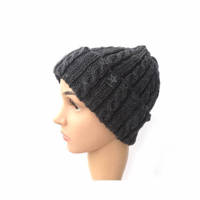 Strickmütze mit Zopfmuster Dunkelgrau Anthrazit rundgestrickt aus Schurwolle Merino Geschenk Geburtstag Weihnachten