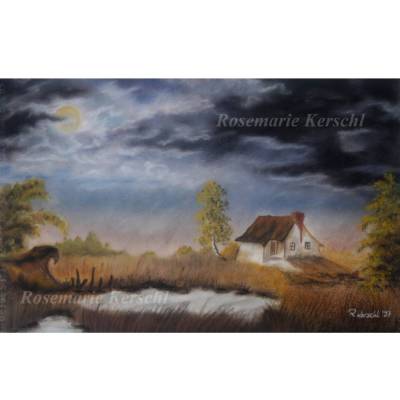 Pastellkreidebild Gewitterstimmung Landschaft handgemalt 33 x 50 cm Querformat Unikat