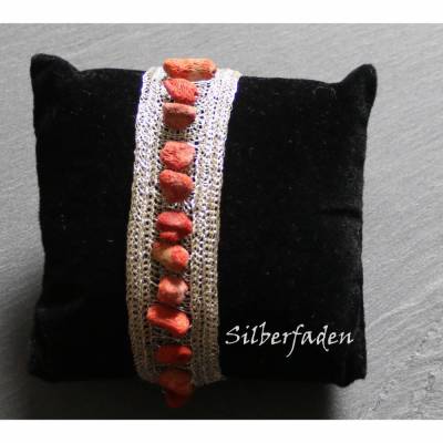 SILBER Manschetten-Armband mit Korallennuggets