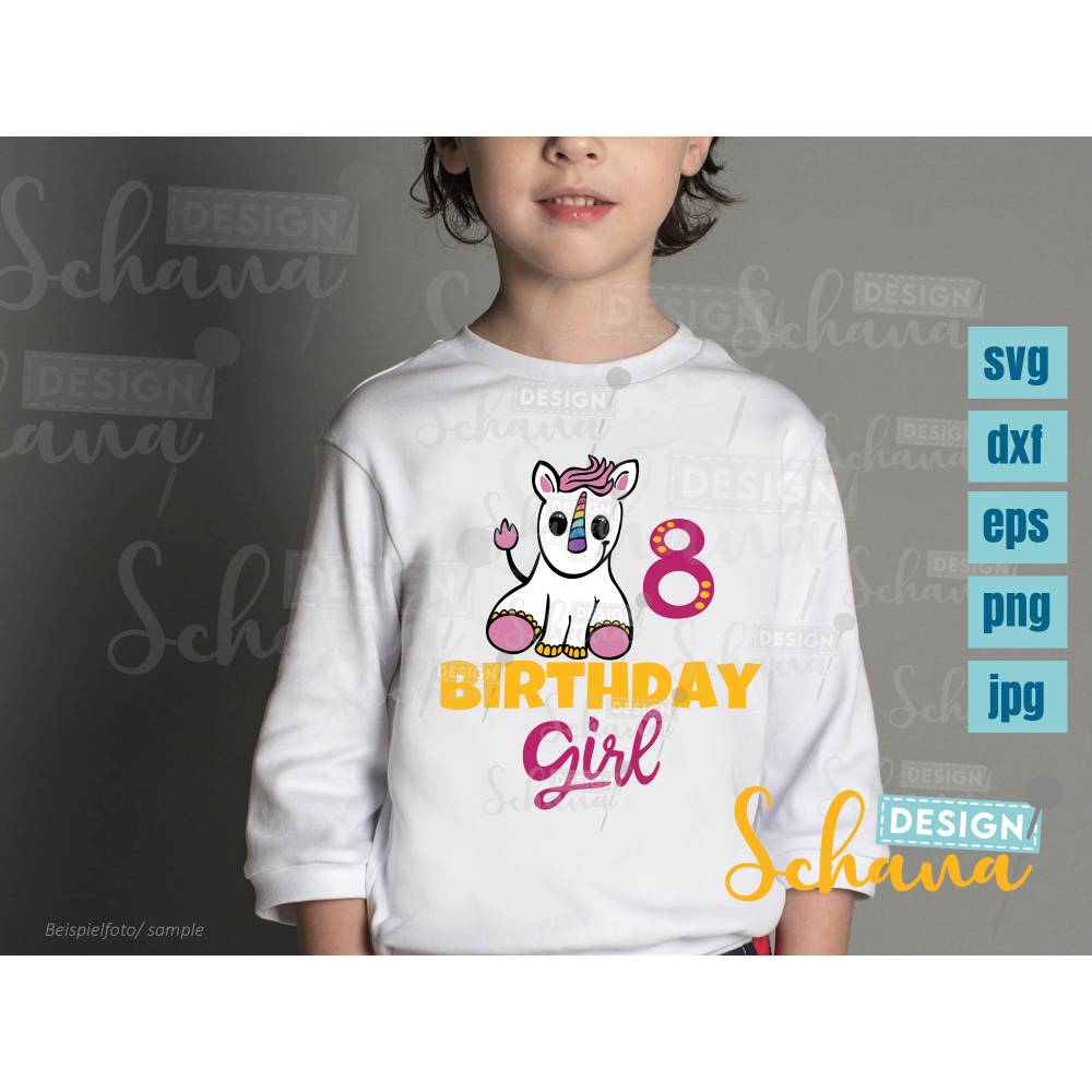 Niedliches Einhorn Geburtstagsdatei Plotterdatei 8 Geburstag EPS DXF SVG png u jpg Plotterdatei Digistamp Sublimation Druck cricut cameo pdf Bild 1