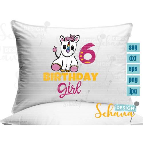 Plotterdatei Geburtstag Einhorn Birthday Girl 6 Geburtstag Datei EPS DXF SVG png u jpg Plotterdatei Digistamp Sublimation Druck Datei pink