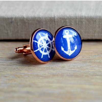Manschettenknöpfe Rosegold maritim & musikalisch – Anker oder Noten – Geschenk für Bräutigam & Trauzeugen