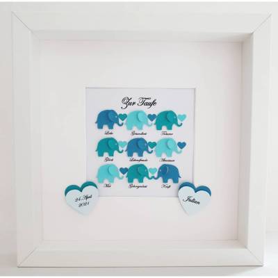 Taufgeschenk ,personalisiertes Geschenk Baby, Taufe, Geburt, Junge, Elefanten mit Wünschen