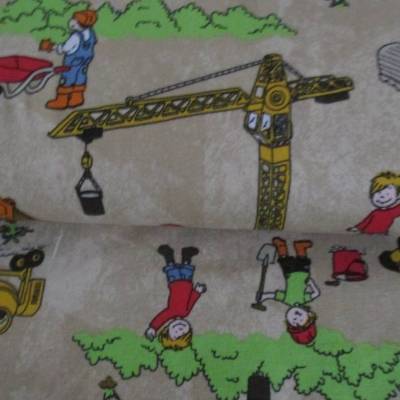 Jersey Baumwoll - Jersey Baustelle Bagger  Kran Lastwagen  creme Oeko-Tex® Standard 100(1m/13,-€) 