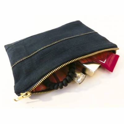 Kosmetiktasche Jeans dunkelblau Upcycling, Etui, Schminktasche, Schlampertäschen...