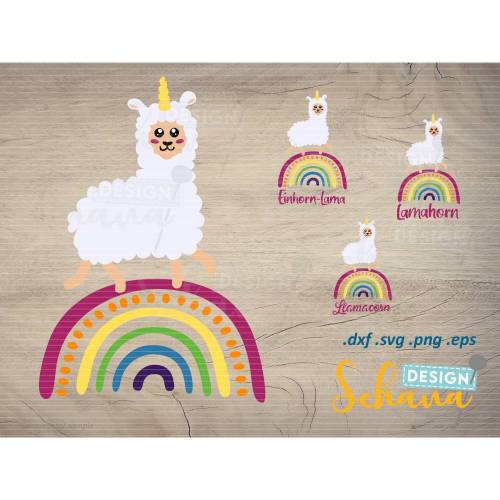Einhorn Plotterdatei Einhorn Lama mit Regenbogen Plotterdatei eps SVG DXF PNG Einhornlama Clipart Digistamp Bügelbild Ausmalen Cricut Datei