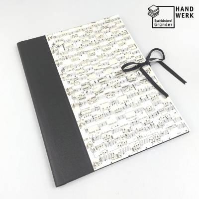 Notenmappe für 32,5 x 24 cm, Mappe mit Klappen, schwarz, Füllhöhe 3 cm, handgefertigt
