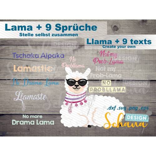 Lama Alpaka mit 9 Texten Boho Skandi Stil Plotterdatei - eps SVG DXF PNG skandi boho Lama Clipart Digistamp Plotter Bügelbild Ausmalbild Kid
