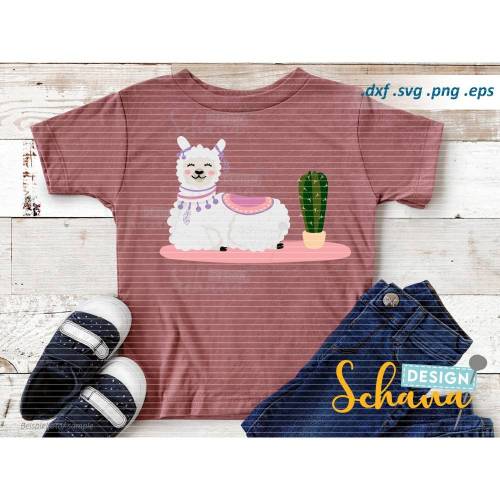 Lama Alpaka mit Kaktus Festivalgirl Boho Skandi Stil Plotterdatei - eps SVG DXF PNG skandi boho Lama Clipart Digistamp Plotter Bügelbild