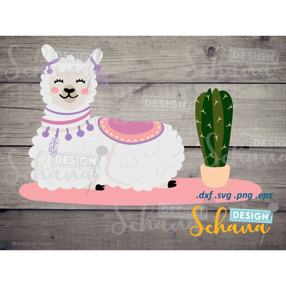 Lama Alpaka mit Kaktus Festivalgirl Boho Skandi Stil Plotterdatei - eps SVG  DXF PNG skandi boho Lama Clipart Digistamp Plotter Bgelbild