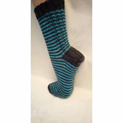Größe 41, Männersocken, Selbstgestrickte Socken, Wollsocken, Wollstrümpfe, blau/grau, Gr.41