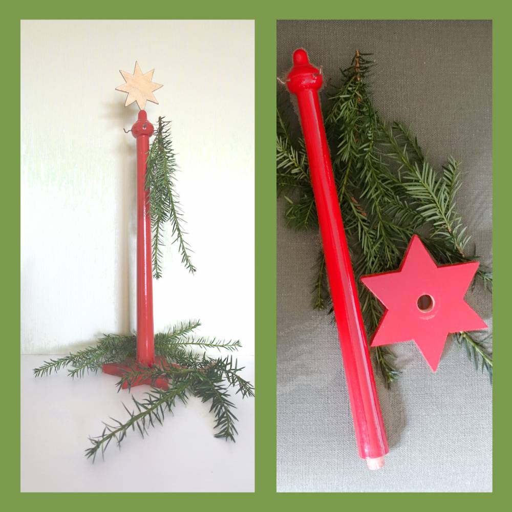 Traditioneller roter Kranz Ständer aus dem Erzgebirge