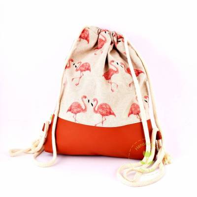 Turnbeutel Flamingo, Gymbag Flamingo, Festivalbag, Kunstleder, Rucksack