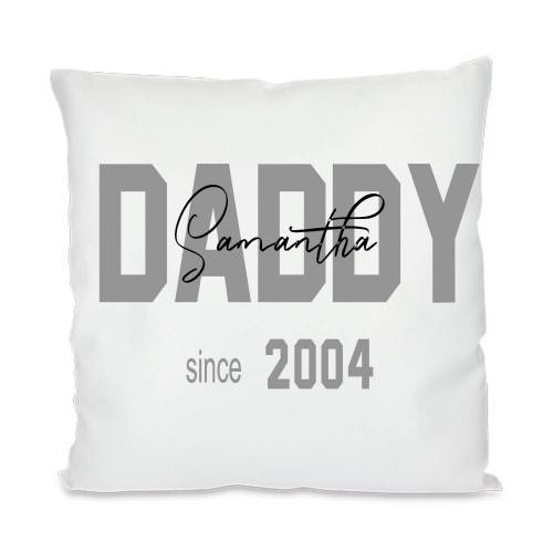 personalisierter Kissenbezug, "Daddy since", weiß, mit Druck, Kindernamen auf Daddy, satiniert, Geburtsjahr, 